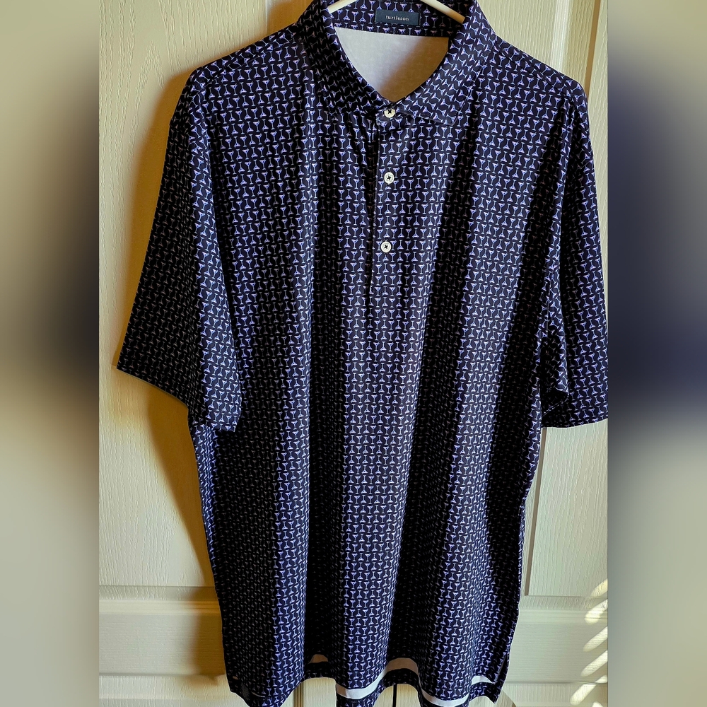 Turtleson Men's Navy Polo Shirt With Champagne Glass Print